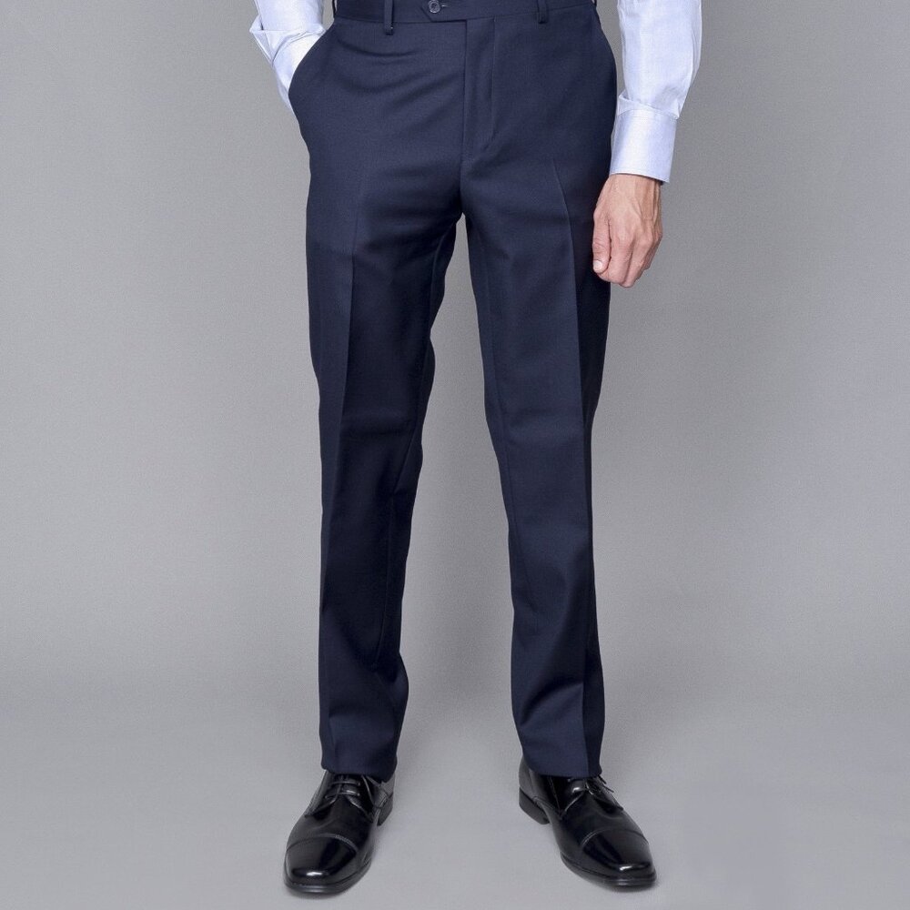 Mantoni Mens M40901 Navy 38x34 No Pleat Superfine Wool Suit Pants Slacks 3" Hem